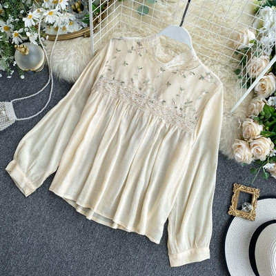 Új modell női blúz hímzéssel és csipkével rózsaszín, fehér, fekete és bézs színekben