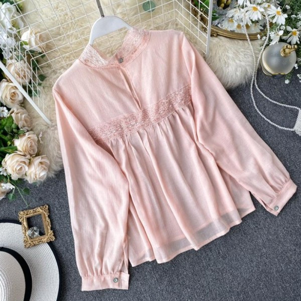 Új modell női blúz hímzéssel és csipkével rózsaszín, fehér, fekete és bézs színekben