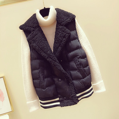 Női őszi-téli mellény spitz nyakkivágással, fekete-fehér színben