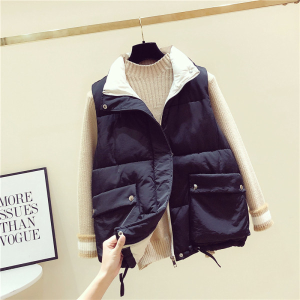 Női őszi-téli mellény sárga, fekete és fehér zsebekkel