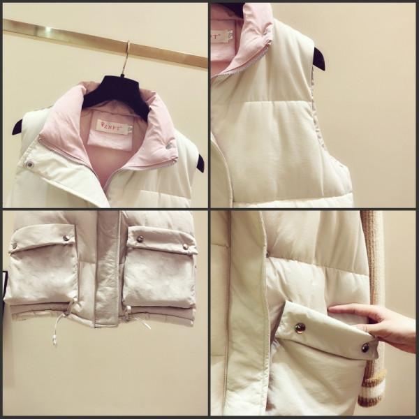 Női őszi-téli mellény sárga, fekete és fehér zsebekkel