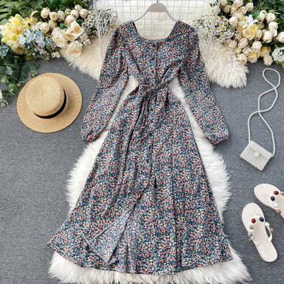 Alkalmi női ruha gombokkal, nyakkendőkkel és virágmotívumokkal több színben