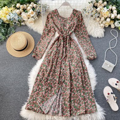 Alkalmi női ruha gombokkal, nyakkendőkkel és virágmotívumokkal több színben