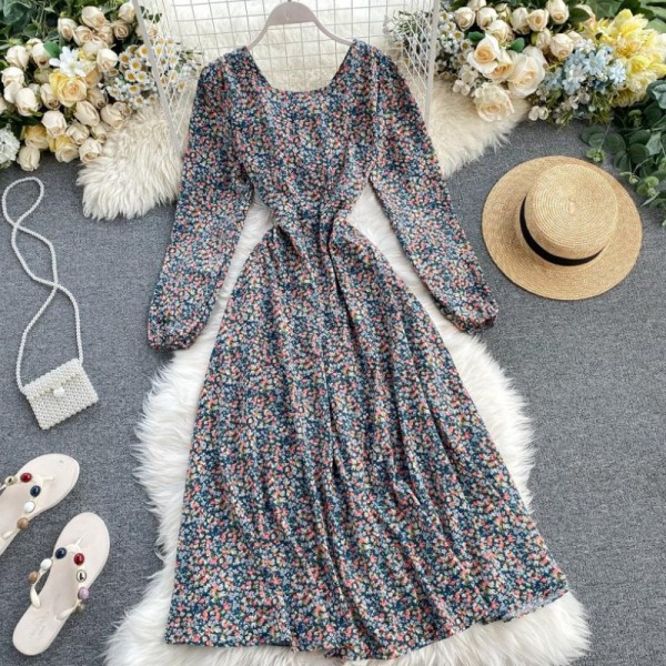 Alkalmi női ruha gombokkal, nyakkendőkkel és virágmotívumokkal több színben