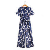 Salopetă lungă modernă cu curea în albastru cu model cu model