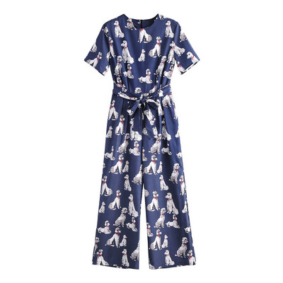 Salopetă lungă modernă cu curea în albastru cu model cu model