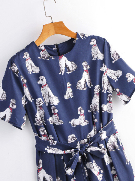 Salopetă lungă modernă cu curea în albastru cu model cu model