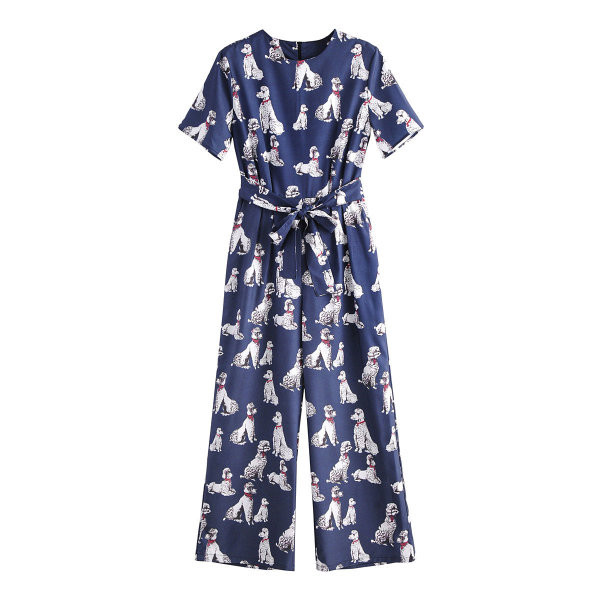 Salopetă lungă modernă cu curea în albastru cu model cu model