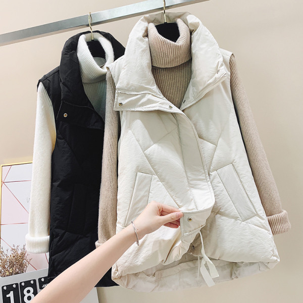 Női alkalmi A-vonalú mellény fekete-fehér színben