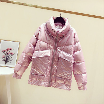 Φθινοπώρο-χειμωνιάτικο μπουφάν με τσέπες σε ασημί, ροζ, μαύρο, γκρι και μπεζ χρώμα