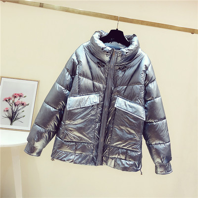 Φθινοπώρο-χειμωνιάτικο μπουφάν με τσέπες σε ασημί, ροζ, μαύρο, γκρι και μπεζ χρώμα