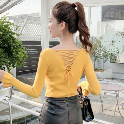 Bluza de dama moderna in mai multe culori cu cravate si decolteu in V