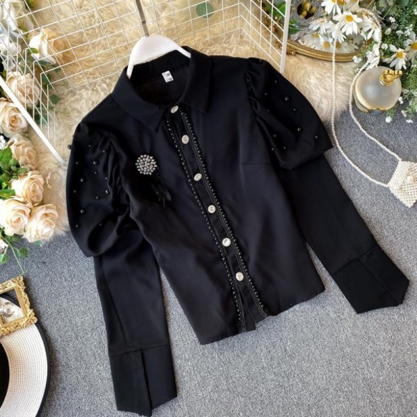 Új modell női blúz klasszikus gallérral és gombokkal fehér és fekete színben