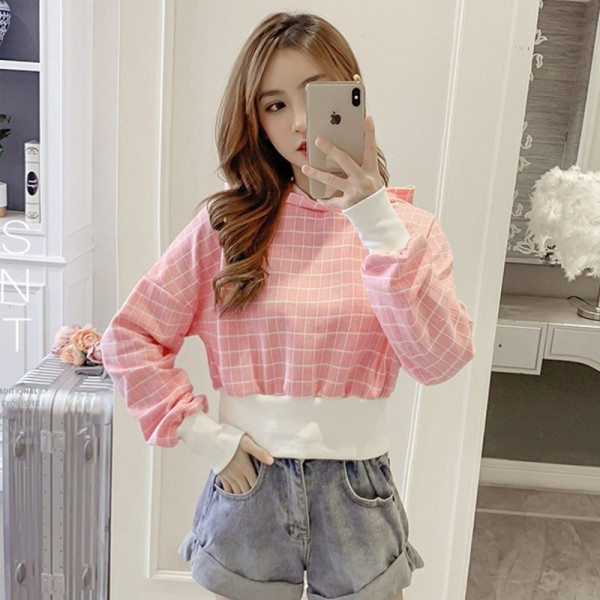 Lezser női rövid, zöld és rózsaszín blúz kapucnival