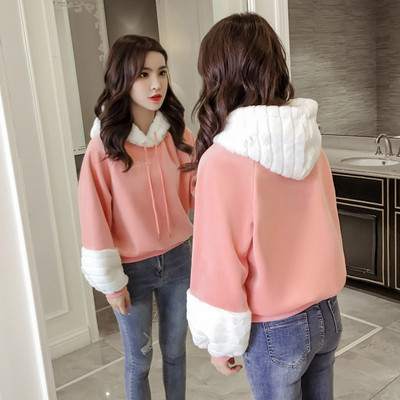 Γυναικείο φούτερ casual σε ροζ και μπεζ χρώμα με κορδόνια