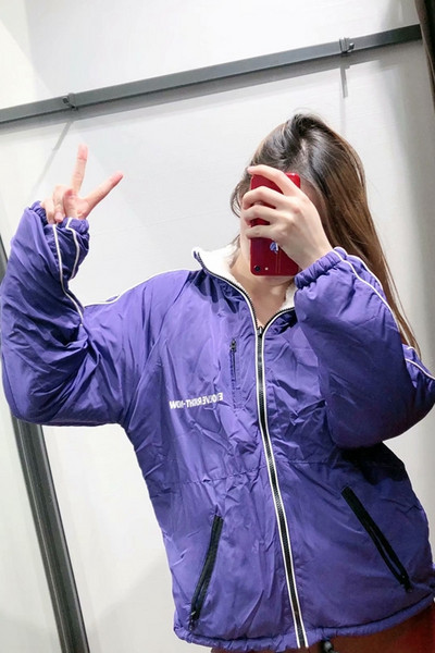 Jachetă modernă de toamnă-iarna cu două fețe cu fermoar și buzunare în albastru