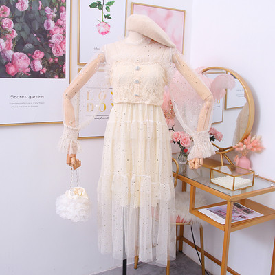 Modern női ruha + csipke blúz pecsét ujjakkal több színben