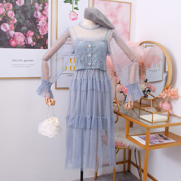 Modern női ruha + csipke blúz pecsét ujjakkal több színben