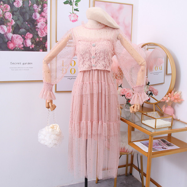 Modern női ruha + csipke blúz pecsét ujjakkal több színben