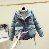 Őszi-téli női kabát zsebekkel és kapucnival, zöld, fehér, fekete és rózsaszín színben