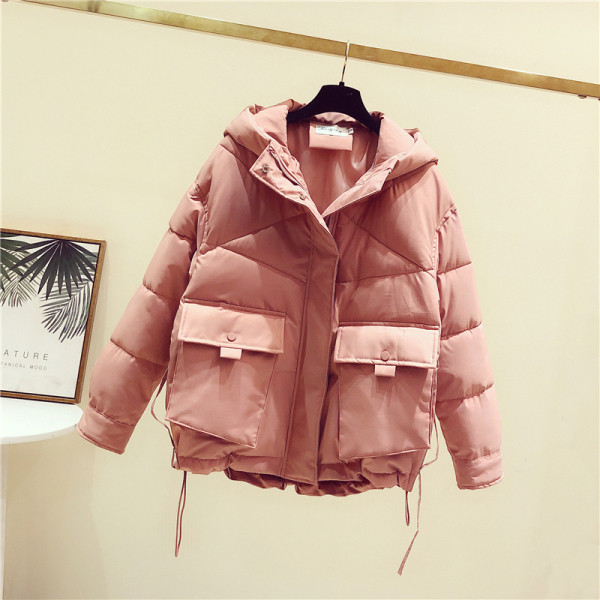 Őszi-téli női kabát zsebekkel és kapucnival, zöld, fehér, fekete és rózsaszín színben