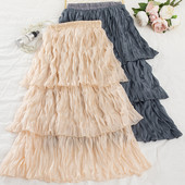 Fusta lunga de dama plisata in patru culori cu talie elastica