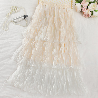 Fusta lunga de dama plisata in patru culori cu talie elastica