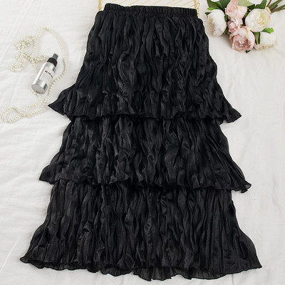 Fusta lunga de dama plisata in patru culori cu talie elastica