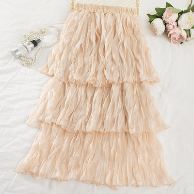 Fusta lunga de dama plisata in patru culori cu talie elastica