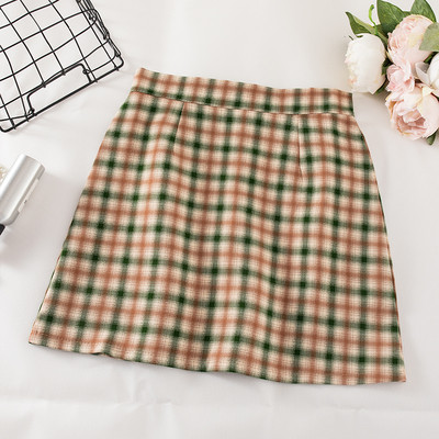 Retro stílusú kockás rövid szoknya három színben, magas derékkal