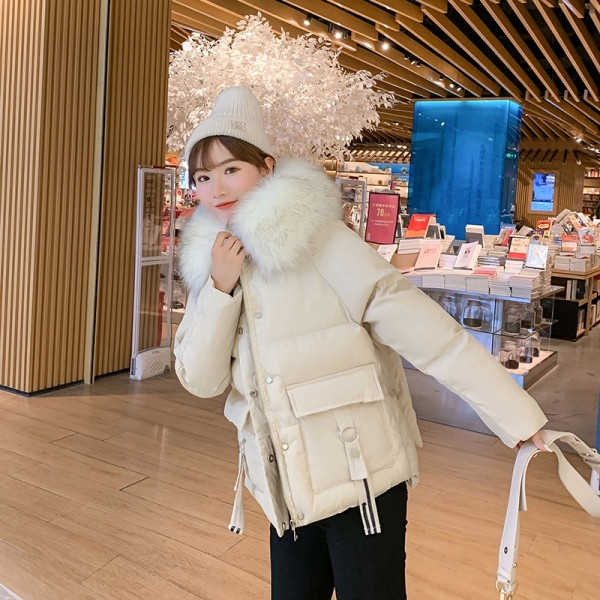 NOU Jachetă de iarnă de damă modernă cu broderie pe spate și în jos pe glugă în alb, galben, negru și verde