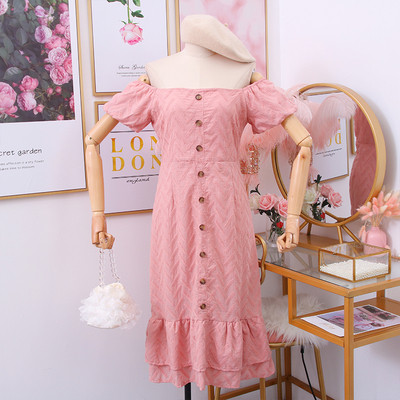 Γυναικείο φόρεμα με λαιμόκοψη και κουμπιά σε ροζ, κίτρινο, λευκό και μπλε χρώμα