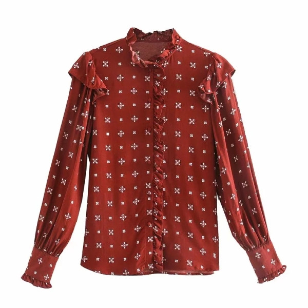 Alkalmi női ing egyenes modell fürtök bordó színben