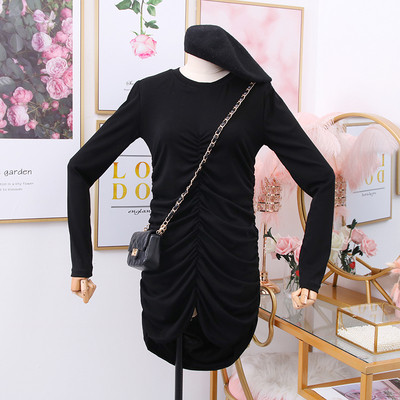 Rochie casual de dama cu decolteu oval si maneci lungi in bej, gri si negru