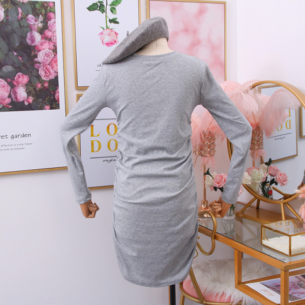 Rochie casual de dama cu decolteu oval si maneci lungi in bej, gri si negru