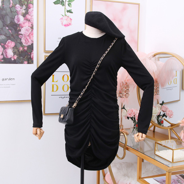 Rochie casual de dama cu decolteu oval si maneci lungi in bej, gri si negru