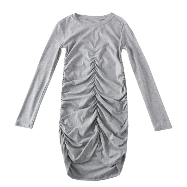 Rochie casual de dama cu decolteu oval si maneci lungi in bej, gri si negru