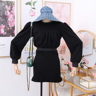 Női alkalmi ruha hosszú ujjú szürke és fekete színben