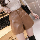 Öko bőrből készült női rövidnadrág fekete és barna színben, magas derékkal