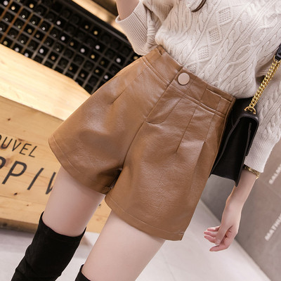 Öko bőrből készült női rövidnadrág fekete és barna színben, magas derékkal