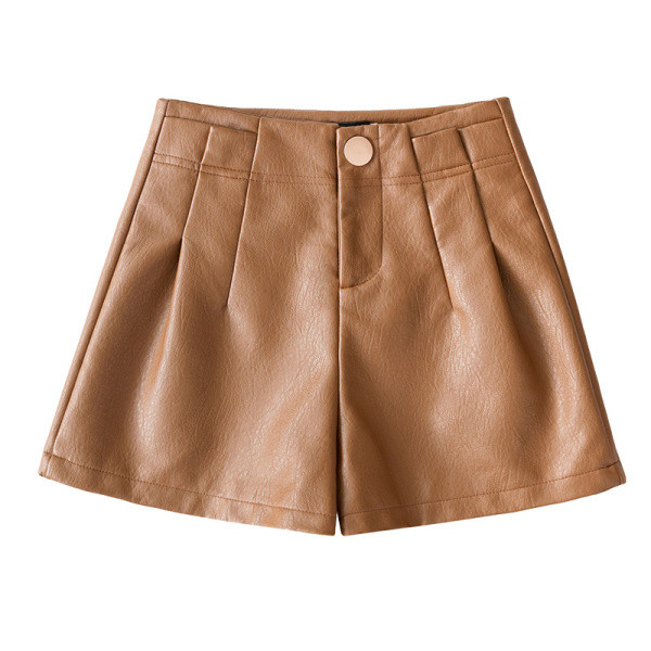Öko bőrből készült női rövidnadrág fekete és barna színben, magas derékkal