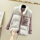 Női őszi-téli mellény fekete és bézs színű pehellyel és zsebekkel