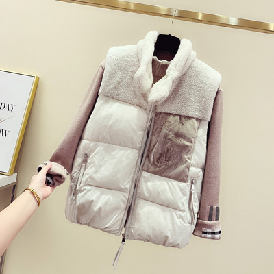 Női őszi-téli mellény fekete és bézs színű pehellyel és zsebekkel