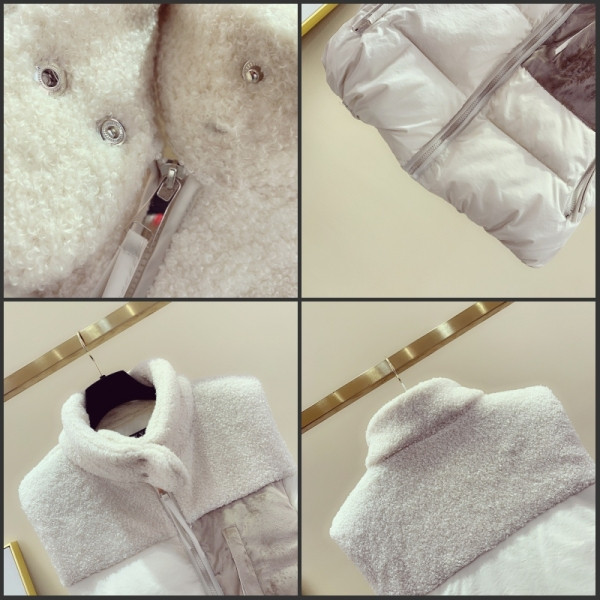 Női őszi-téli mellény fekete és bézs színű pehellyel és zsebekkel