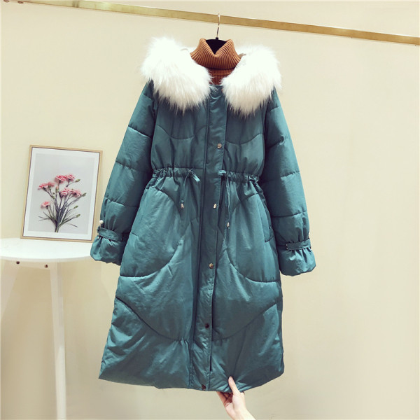 Geaca de iarna de dama model lung cu gluga in culorile alb, negru si verde