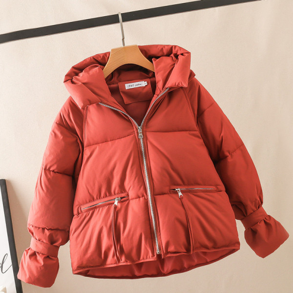 Női alkalmi őszi-téli kabát kapucnival rózsaszín, piros, sárga, fehér, zöld és fekete színben