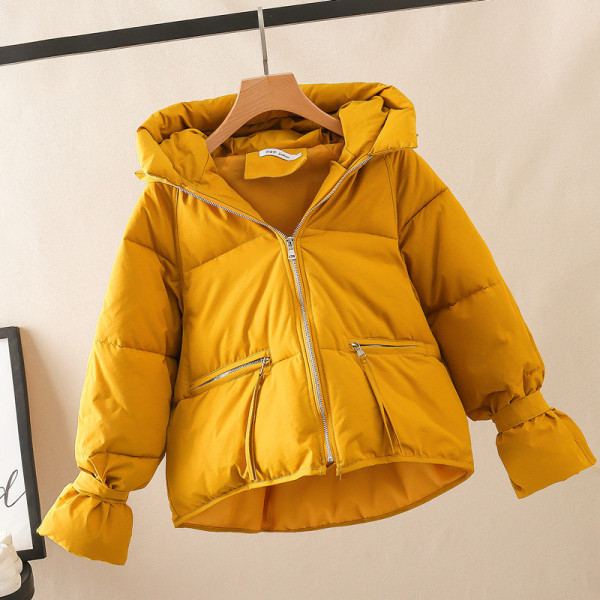 Női alkalmi őszi-téli kabát kapucnival rózsaszín, piros, sárga, fehér, zöld és fekete színben