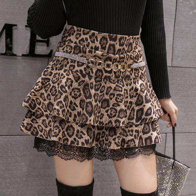 Μοντέρνα γυναικεία φούστα σε καφέ χρώμα με λεοπάρδαλη print με ψηλή μέση