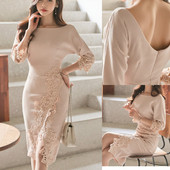 Új modell formális női ruha ovális nyakkivágással és hímzéssel