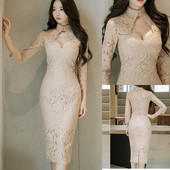 Elegáns női csipkeruha kivágásokkal, 7/8-as ujjakkal